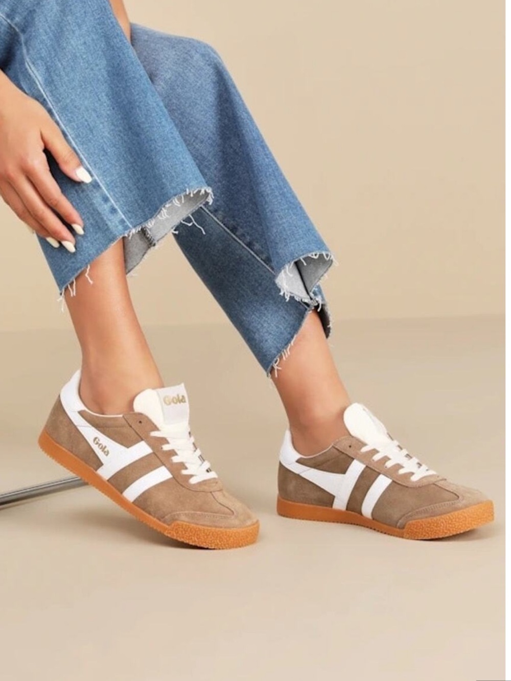 NEW Gola Elan Tobacco and White Color Block Suede Leather Sneakers 7